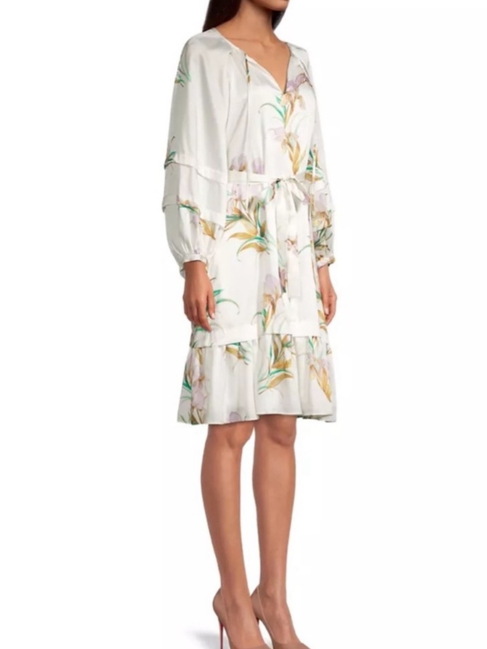 Kobi Halperin Trace Floral Tie Waist Dress In Ivory Multi Orchid Print - Medium